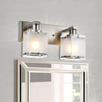 WINSHEN 2-Lights Wall Sconce Lighting, Brushed Nickel Bathroom Vanity Light Fixture with Rectangular Frosted Glass for Over Mirror, E26 Bulb Base