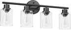 Guliaofo 4-Light Black Bathroom Light Fixtures, E26 Modern Vanity Lights for Bathroom with Clear Glass Shade, Wall Lamps for Mirror Hallway Kitchen Cabinet Living Room Sconces Lights