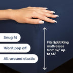 Split Head King Sheets Set - Top Split King Sheets for Adjustable Beds, Easy-Fit Split Head King Mattress - Flex Split Top King Sheets, Easy-Fit, Breathable, Deep Pocket Split King Sheets - Navy Blue