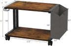 VEDECASA 2 Tier Rustic Brown Wooden Under Desk Printer Stand with Storage Bag for Home Office Desktop Printer Table Organizer Mobile Printer Shelf Cart with Caster Wheel