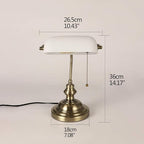 Newrays Glass Bankers Desk Lamp with Pull Chain Switch Plug in Fixture,Satin Brass Finish (White)