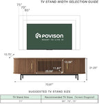 POVISON Fully-Assembled Mid Century Modern Black TV Stand with White Matte Travertine Stone Tabletop & LED Lights, Rolling Door Media Console, Wood TV Console for Living Room