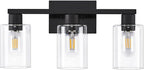 SOPEAS 3-Light Bathroom Vanity Light, Black Vanity Lights with Clear Glass Shades, Bathroom Wall Sconce Lamp for Mirror Living Room Bedroom Hallway