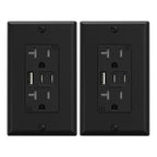ELEGRP USB Outlets, 20 Amp Wall Outlet with 3 USB Ports, Dual USB C Ports Outlets, TR Tamper-Resistant USB Outlets Receptacles, Wall Plate Included, UL/CUL Listed, 2 Pack, Black