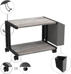 VEDECASA 2 Tier Vintage Greige Wooden Under Desk Printer Stand with Storage Bag for Home Office Desktop Printer Table Organizer Mobile Printer Shelf Cart with Caster Wheel