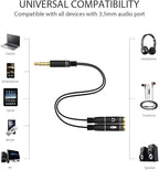 Headphone Splitter Adapter, 3.5mm Audio + Mic 4 Pole TRRS Splitter (3.5mm Male to 2X 3.5mm Female) Jack Y Cable Compatible for Gaming Headset to PS4/Xbox One/Phone/Laptop CTIA - 8inch/20CM