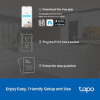 TP-Link 𝗧𝗮𝗽𝗼 Smart Plug Wi-Fi Mini, Energy Monitoring, Compatible with Alexa & Google Home & Samsung SmartThings, Timer, 15A/1800W Max, ETL Certified, 2.4G Wi-Fi Only, Tapo P115(4-Pack)