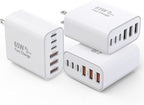 3 Pack 65W GaN Type C Wall Charger Block,6-Port Fast Charging Block,PD USB C Plug Adapter+QC Plug Compatible with Apple iPhone 17/17 Air/16E/16Pro Max/16Plus/16/15/14/13/12/11/XS Max,iPad Pro,AirPods