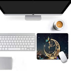 Golden Retro Fantasy Starry Moon Butterfly Square Mouse pad, Texture, Waterproof, Anti Slip Rubber Base, Computer Mouse pad