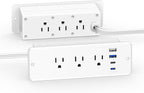 CCCEI 6 Outlets Dual Side Recessed Power Strip with USB C Ports, Furniture Flush Mount, Under Desk, Desk Top Multiple Outlets, Hidden Charging Station for Conference Table, Nightstand, White. 10FT.