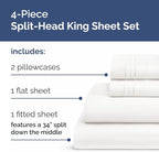 Split Head King Sheet Set – 4 Piece Flex Split Top King Sheets for Adjustable Beds - Fits 14” to 16" Mattress w/ Deep Pockets - Breathable & Cooling - Luxury Bedding and Wrinkle Free - Antique White