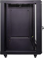 NavePoint 15U Server Cabinet Wall Mount Rack Enclosure with Caster Wheels, 2 Fans, Locking Glass Door, Removable Side Panels – 15U Network Cabinet 23.6” Deep, 19” Server Rack for IT Equipment