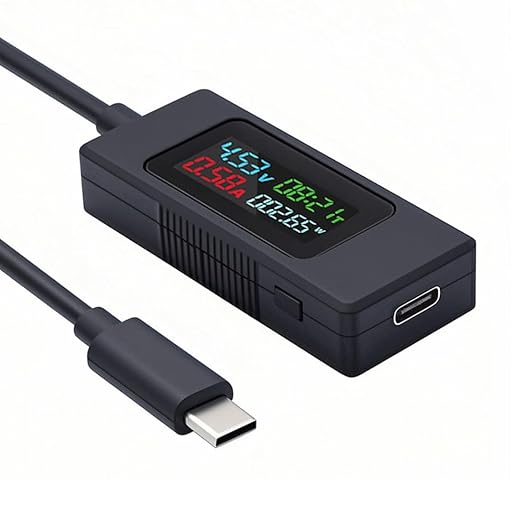 chenyang USB C Power Tester Digital Multimeter 4-30V 0-6.5A Color Screen Digital Display Real-Time Monitoring of Current/Voltage/Power/Work Time