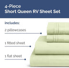 RV Short Queen Sheet Set 60 X 75 - 4 Piece RV Short Queen Bed Sheets - Soft, Breathable & Cooling - Designed for Bunks, Trailers & Campers - Fits 8” to 12" Mattress - Luxury Bedding - Light Sage Green