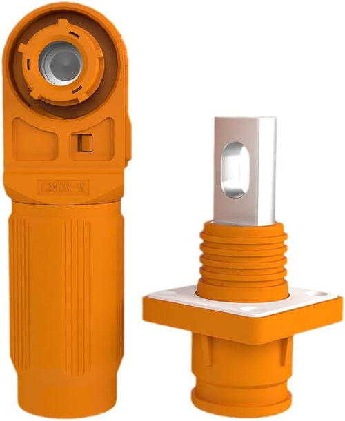 1 Set Battery Energy Storage Connector, Quick Plug Terminal High Current Connectors Copper Plate Wiring Adapter Right Angle Plug and Socket IP67 Waterproof Power Connector 200A 50mm² (200A, Orange)