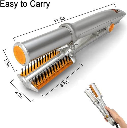2 in 1 Fast Heating Electric Hair Iron for Hair Styling, Auto-Off Function, with 3 Adjustable Levels, Rotating Roller Curling Wand