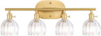 Shenmoyl Bathroom Light Fixtures, 4-Light Brass Vanity Wall Light Over Mirror with Clear Tulip Glass Shade for Bedroom Living Room (Bulb Not Included)