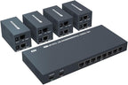 150m HDMI Splitter Extender 1x8 Transmit Remote 1080P Audio Video Over Cat5e/6 Ethernet Mirror 8 Screens Support Loopout Remote 1 in 8 Out for TV