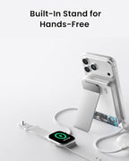 sharge ICEMAG 3 MagSafe Portable Charger, Qi2 25W Magnetic Power Bank 10000mAh with 35W Built-in Cable, Active Cooling& Foldable Stand, Transparent Design for iPhone 17/16 Series-White