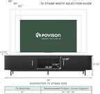 POVISON Sliding Tambour Door TV Stand with LED Lights, Mid Century Modern TV Console, Wood Media Console, Entertainment Center with Storage Cabinet, Fully-Assembled (Black, 94.49")