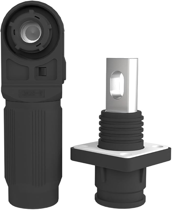 1 Set Battery Energy Storage Connector, Quick Plug Terminal High Current Connectors Copper Plate Wiring Adapter Right Angle Plug and Socket IP67 Waterproof Power Connector 100A 16mm² (100A, Black)