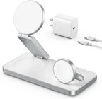 VBA 3 in 1 Wireless Charging Station for Apple MagSafe Charger,Foldable Fast Charging Magnetic Wireless Charger Stand,Travel Charger for iPhone 17 Air 16 15 14 13 12,Apple Watch,AirPods Pro(White)
