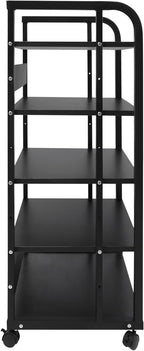 5-Tier AV Media Stand with Universal Wheels, Center Stereo Components Storage Stand, DVD/CD Holder with Adjustable Hole Spacing Movable Audio Media Stand for Living Room, Game Room (5 Tiers)
