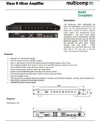 Class D Amplifier Mixer, 6 Input, 120W, 8 Ohm and 70V