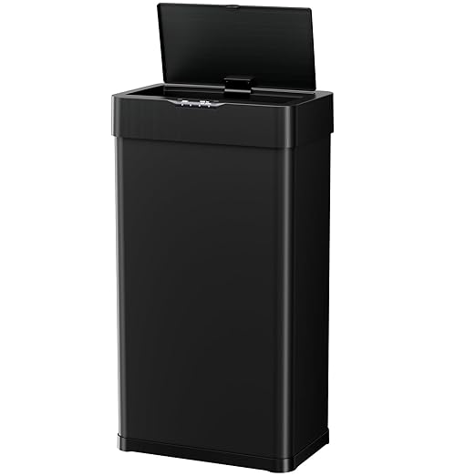 AthLike Sensor Trash Can, Touchless Motion Sensor Trash Bin, Smart Automatic Garbage Can with Soft-Close Lid, Bag Retainer Ring and Display Light,for Kitchen,Living Room Office (Black, 16 Gal)