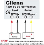 Cllena DC 40V-90V to 24V Converter Voltage Regulator Reducer 48V 60V 72V Step Down to 24V 20A 480W Converter Waterproof Buck Transformer Power Supply for Golf Cart Club Car LED Light