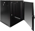 NavePoint 12U Server Rack Enclosure with Glass Door, Cooling Fan, Locks, & Removable Side Panels - 12U Wall Mount Network Cabinet 19 Inch Rack 17.7" Deep (450mm)