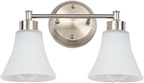 LOUSACE 2 Light Bathroom Vanity Light Brushed Nickel Bathroom Lighting Fixtures Over Mirror with Opal White Frosted Glass, Vintage Traditional Wall Lighting Fixture Satin Nickel Vanity Lights