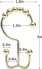 Goowin Shower Curtain Hooks Rings, Stainless Steel Gold Shower Curtain Hooks Rust Proof, Free Sliding Double Shower Hooks for Shower Curtains & Liners (Gold)
