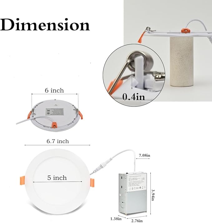 MKUJOO 12 Pack 6 Inch Ultra-Thin 5CCT LED Recessed Ceiling Light,Panel Light,Daylight, 13W,2700K/3000K/3500K/4000K/5000K Selectable Dimmable recessed Lighting ETL&FCC&CE and Energy Star Certified