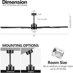 ELEHINSER 72 Inch Ceiling Fan with Lights and 3 Downrods, 8 Plywood Blades, 6-Speed Noiseless Reversible DC Motor, 3CCT, Windmill Ceiling fan for Kitchen Bedroom Living Room, Matte Black