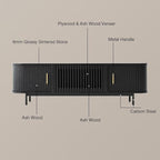 POVISON Sliding Tambour Door TV Stand, Mid Century Modern Sintered Stone TV Console, Wood Media Console for 85 Inch TV, Entertainment Center with Storage Cabinet, Fully-Assembled (Black, 94.49")