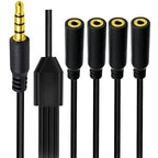 MysRuida 1.6ft 1/8” 3.5mm TRRS Extension Stereo Audio Cable, 1 Male to 4 Female Splitter Aux Cord, 4 Pole Jack Headphone MIC Extender for Smart Phones, MP3, Laptops, Don’t Support MIC of IOS Headphone