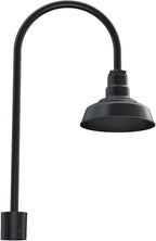 Steel Lighting Co. Hawthorne Light | Outdoor Pole Top Mounted | 8" Dome | Upslope Gooseneck with Slip Fitter for 2-3/8" Standard Poles | Made in America | Matte Black Exterior/Matte Black Interior