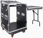 Sound Town Heavy-Duty 1/2" (12mm) Plywood 14U PA DJ Rack/Road ATA Case with 11U Slant Mixer Top, 20’’ Rackable Depth, DJ Work Table and Casters, 14 Space Size, Pro Tour Grade (STMR-14UWT)