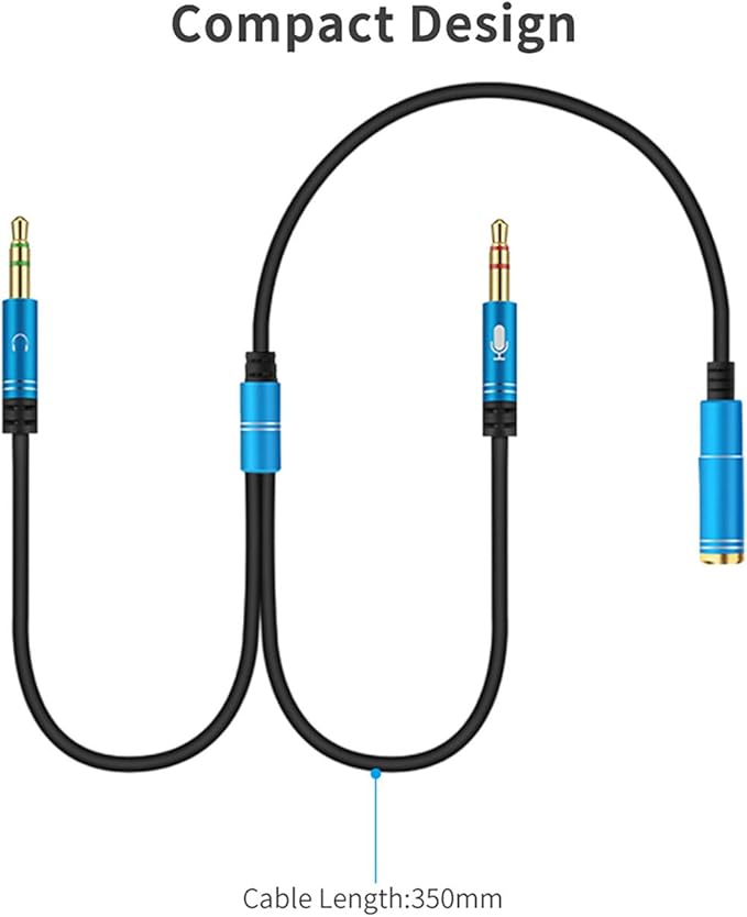 CANFON Headphone Splitter for Computer 3.5mm Female to 2 Dual 3.5mm Male Headphone Mic Audio Y Splitter Cable Smartphone Headset to PC Adapter (100CM, Blue)