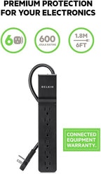 Belkin Power Strip Surge Protector with 6 AC Multiple Outlets - Flat Rotating Plug, 6 ft Long Heavy-Duty Extension Cord for Home, Office, Travel, Computer Desktop & Charging Brick (600 Joules) 3PK