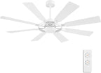 ELEHINSER 60 Inch Ceiling Fan with Lights and Remote Control, 8 Plywood Blades, 6-Speed Noiseless Reversible DC Motor, 3CCT, Windmill Ceiling fan for Kitchen Bedroom Living Room, Gloss White