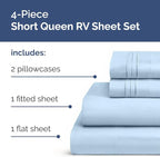 RV Short Queen Sheet Set 60 X 75 - 4 Piece RV Short Queen Bed Sheets - Soft, Breathable & Cooling - Designed for Bunks, Trailers & Campers - Fits 8” to 12" Mattress - Hotel Luxury Bedding - Light Blue