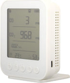 Torvex CO2 Monitor, Air Quality Meter with LCD Humidity Temperature Pressure Sensor, Indoor CO2 Detector 7 in 1 5V White Desktop Unit for Home Office Environment Monitoring