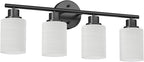 Guliaofo 4-Light Bathroom Light Fixtures, Black Vanity Lights for Mirror with Textured Milky White Glass Shade, Modern Kitchen Light Fixtures Wall Sconce Light - E26 Base