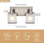 WINSHEN 2-Lights Wall Sconce Lighting, Brushed Nickel Bathroom Vanity Light Fixture with Rectangular Frosted Glass for Over Mirror, E26 Bulb Base