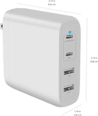 Amazon Basics 100W Four-Port GaN Wall Charger w/ 2 USB-C (100W,18W) & 2 USB-A Ports (12W) w/PD for Laptops, Tablets & Phones (iPhone 16/15/14/13/12/11/X, iPad, Mac, Samsung, and More), Non-PPS, White