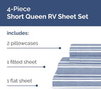 RV Short Queen Sheet Set 60 X 75 - 4 Piece RV Short Queen Bed Sheets - Soft, Breathable & Cooling - Designed for Bunks, Trailers & Campers - Fits 8” to 12" Mattress - Luxury Bedding - Blue Stripes 3