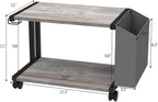 VEDECASA 2 Tier Vintage Greige Wooden Under Desk Printer Stand with Storage Bag for Home Office Desktop Printer Table Organizer Mobile Printer Shelf Cart with Caster Wheel