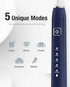 7AM2M Ultrasonic Electric Toothbrush with 6 Brush Heads for Adults&Kids, One Charge for 120 Days, USB-C Charge, 5 Modes, 40000VPM Powered Toothbrush, 2 Minutes Built in Smart Timer (Navy Blue)